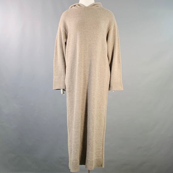 THE ROW Size M/L Ieva Heather Beige Cashmere Knit Hooded Maxi Dress - Picture 1 of 7